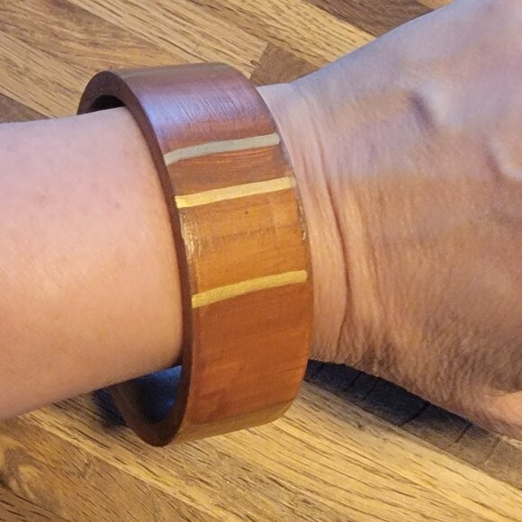 1.25" Wide Wooden Bangle Bracelet, Vintage Boho - Picture 13 of 13